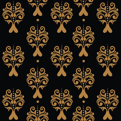Damask golden pattern design on black background