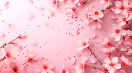 sakura with free space on pink background with place for text