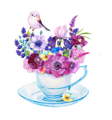 Bouquet of Flowers  Watercolor  cup