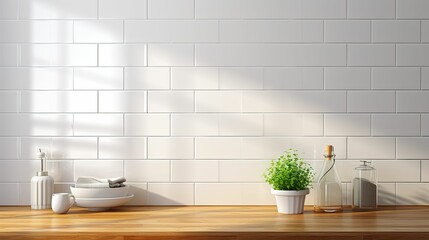 Fototapeta na wymiar kitchen white subway tiles