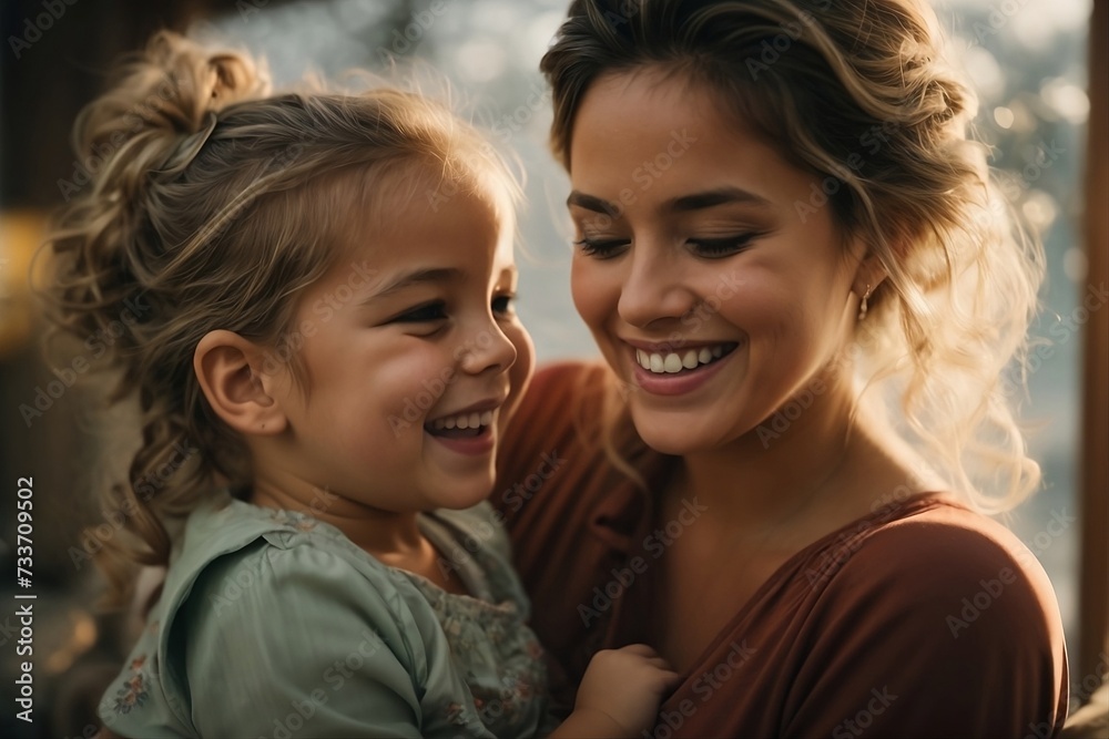 Wall mural a heartwarming moment frozen in time - a mother and her baby girl sharing a joyful laugh internation