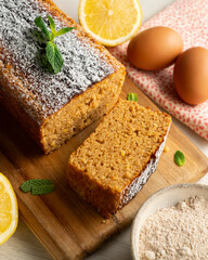 Whole wheat lemon and yogurt cake. Healthy and delicious Italian pastry recipe.
