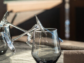 wine glass on the table in sunshine