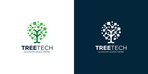 Creative Tree Tech Logo. Future Tree Digital Inspiration with Modern Minimalist Style. Technology Logo Icon Symbol Vector Design Template.