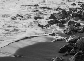 beach with black volcanic sand on  Tenerife