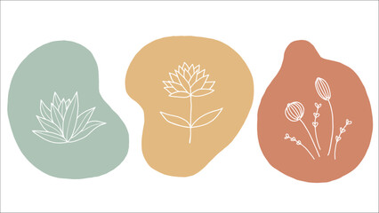 Minimalist Botanical Illustration Featuring Stylized Plants on Pastel Background