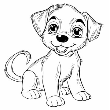 Cute cartoon puppy on white background. Coloring page. Vector illustration for your design