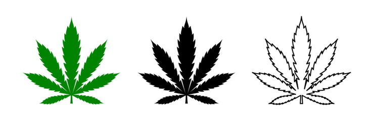  Cannabis vector icons. Cannabis, Marijuana, Weed leaves.  Marijuana hemp.