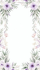Watercolor soft purple flower border for wedding, birthday, card, background, invitation, wallpaper, sticker, decoration etc.