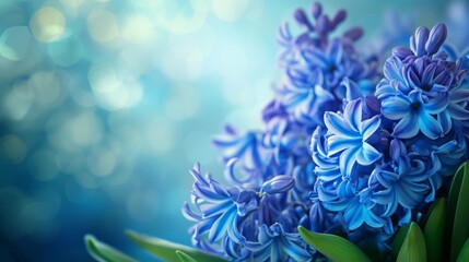 Obraz premium Spring background with blue hyacinths close up, space for text.