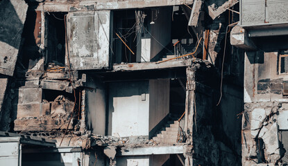 destroyed and burned houses in the city Russia Ukraine war