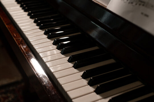 classic old piano, keys close-up. Music instruments.