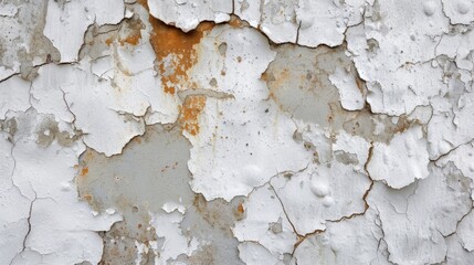 Texture of an aged wall with peeling paint and rust, creating a weathered and rustic aesthetic.