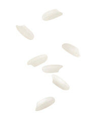 Falling Rice isolated on white background, full depth of field