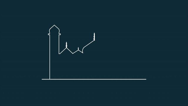 Eid Al Fitr Greeting Line Art Style Animated