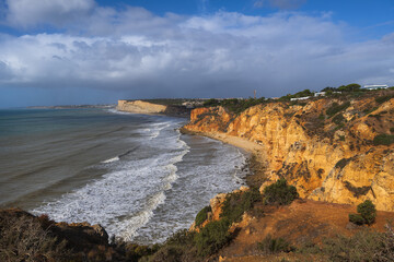 Scenic Coastline Of Algarve Region In Portugal