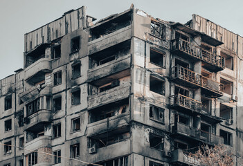 destroyed and burned houses in the city Russia Ukraine war