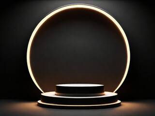 photo red light round podium and black background for mock up hd.
