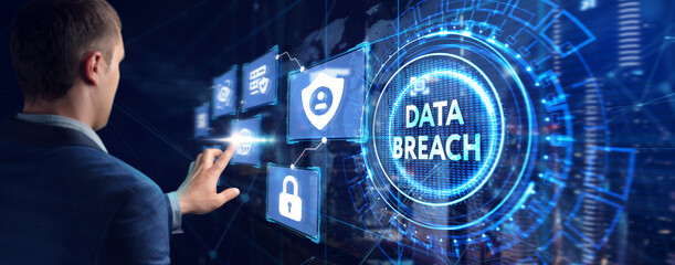 Digital business and technology concept, virtual screen showing DATA BREACH.