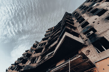 destroyed and burned houses in the city Russia Ukraine war