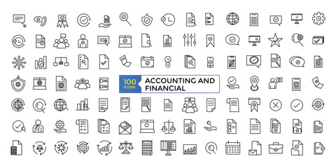 Fototapeta premium Accounting and financial icon set simple line art style icons pack. Vector illustration