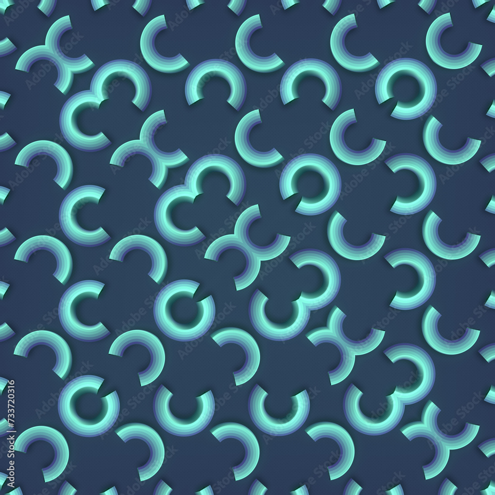 Poster Blue background with a pattern of green circles. 3d rendering illustration