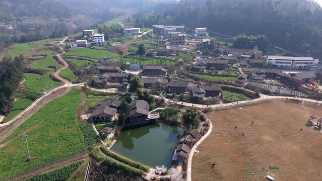 4k drone aerial photography of natural scenery and beautiful resort village