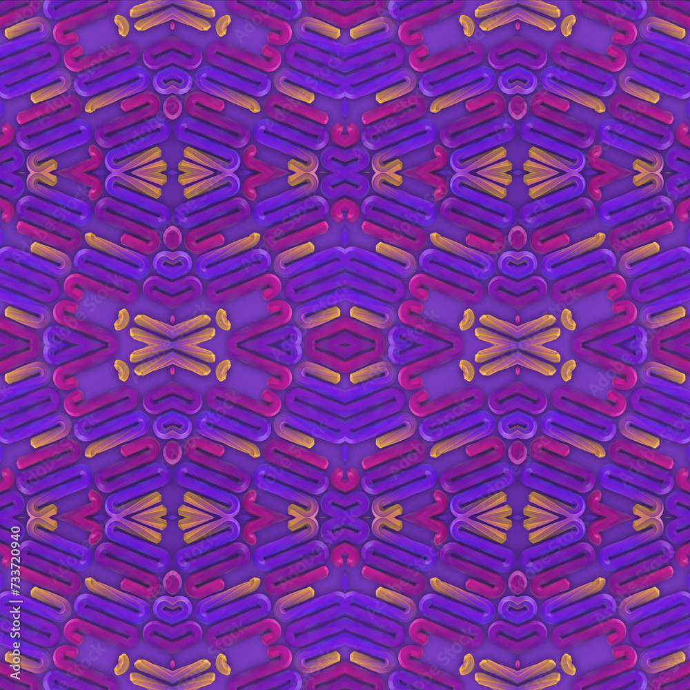 Leinwandbilder Digital illustration featuring a symmetrical pattern of a series of interlocking wave shapes. 3d rendering