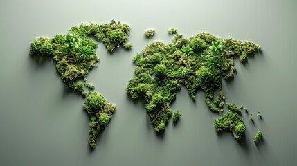 World map made of moss and grass. All continents of the green world