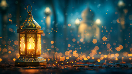 Vintage lamp in the night, Eid Mubarak celebration concept