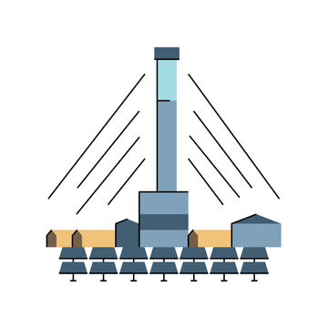 Concentrated Solar Thermal color line icon. CST power plant station.