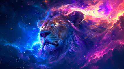 A stylized mighty fantasy lion head