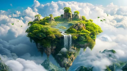 Foto op Canvas A beautiful green isle floating among clouds © Adrian Grosu
