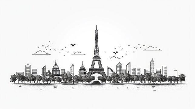 PARIS City on a White Background
