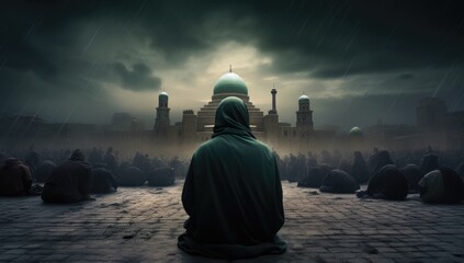 Muslim Man Praying in Mosque, Dua, Praying, Ramadan Kareem Concept