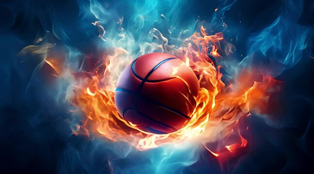 basketball with flames burning around it