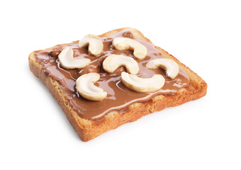 Toast with tasty nut butter and cashews isolated on white