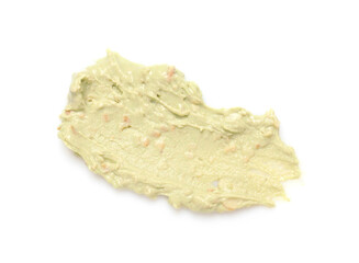 Smear of tasty nut butter isolated on white, top view