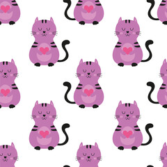 Obraz premium cute cat and pink heart seamless pattern, lovely pet for valentines day print