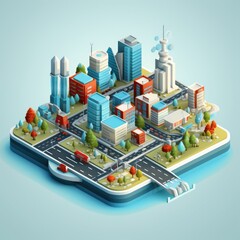 Three-Dimensional City Art in Isometric Style