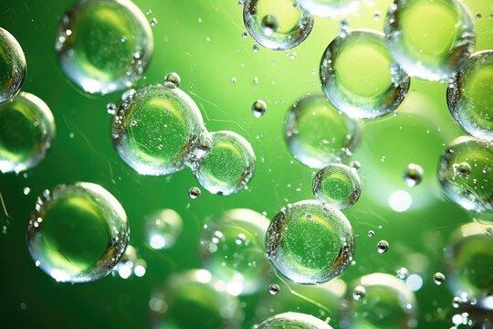 Sparkling Water Bubbles: Close-up of bubbles in a glass of sparkling water.