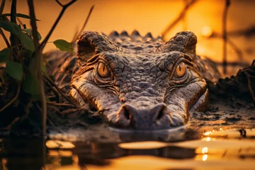 Fotobehang Experience the majestic nile crocodile in its natural habitat on a safari expedition © chelmicky