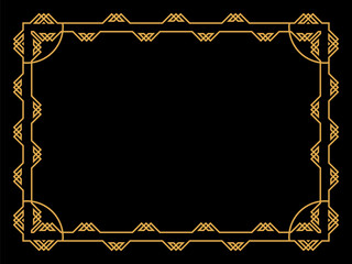 Art deco frame. Vintage linear border. Design a template for invitations, leaflets and greeting cards. Geometric golden frame. The style of the 1920s - 1930s. Vector illustration