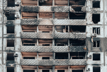 destroyed and burned houses in the city Russia Ukraine war
