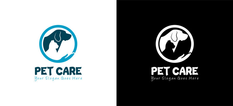 Vector silhouettes of dogs and cats for pet logo design, animal care logo
