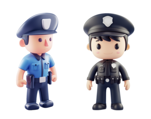 3D Illustration of Policeman Characters in Uniform on White Background