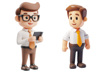 3D Illustration of Casual Office Workers Characters on White Background