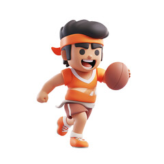 Dynamic 3D Render of an Energetic Young Character Playing Football
