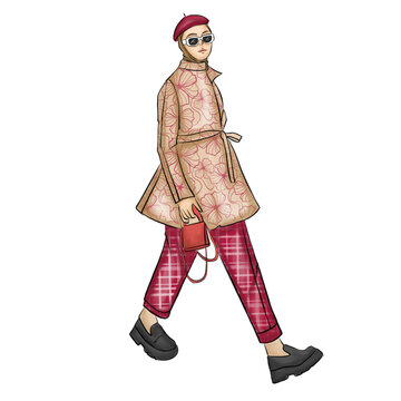Fashion illustration. Sketch of modest fashion illustration. feminime style.background image