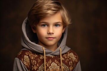 Portrait of a cute little boy in a hood. Studio shot.